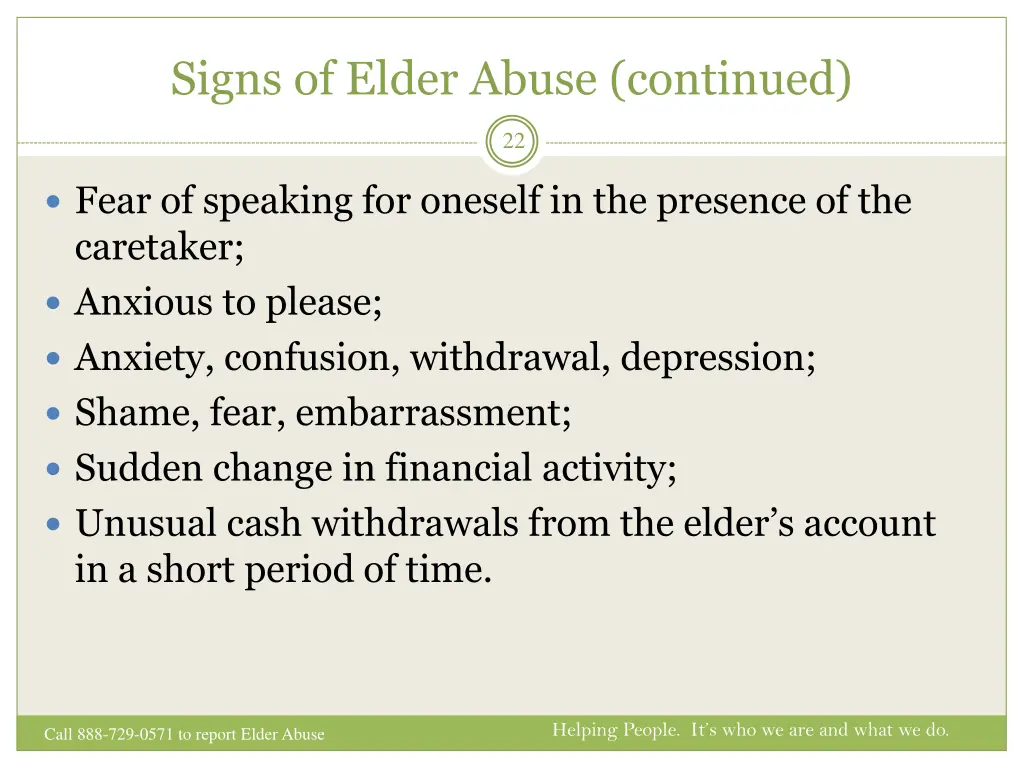 signs of elder abuse continued