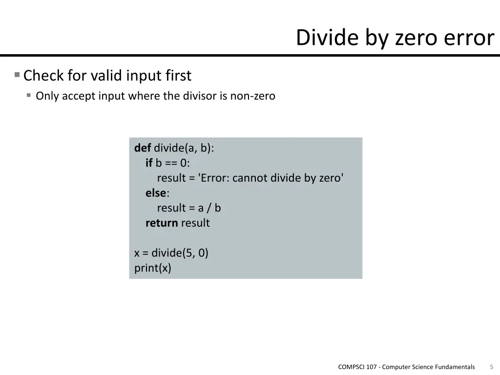 divide by zero error
