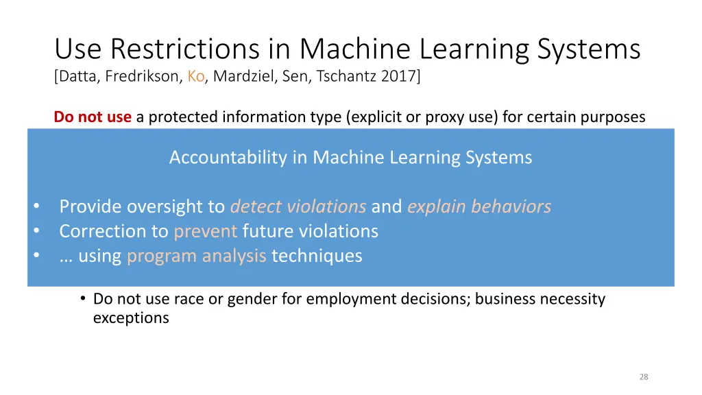use restrictions in machine learning systems
