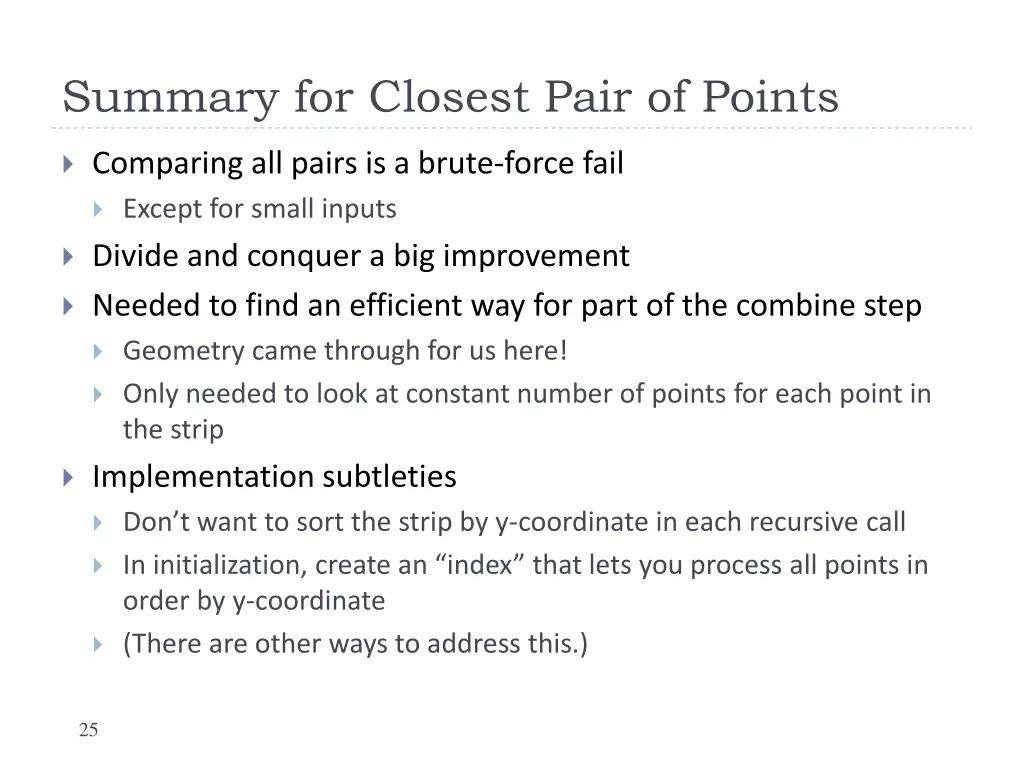 summary for closest pair of points