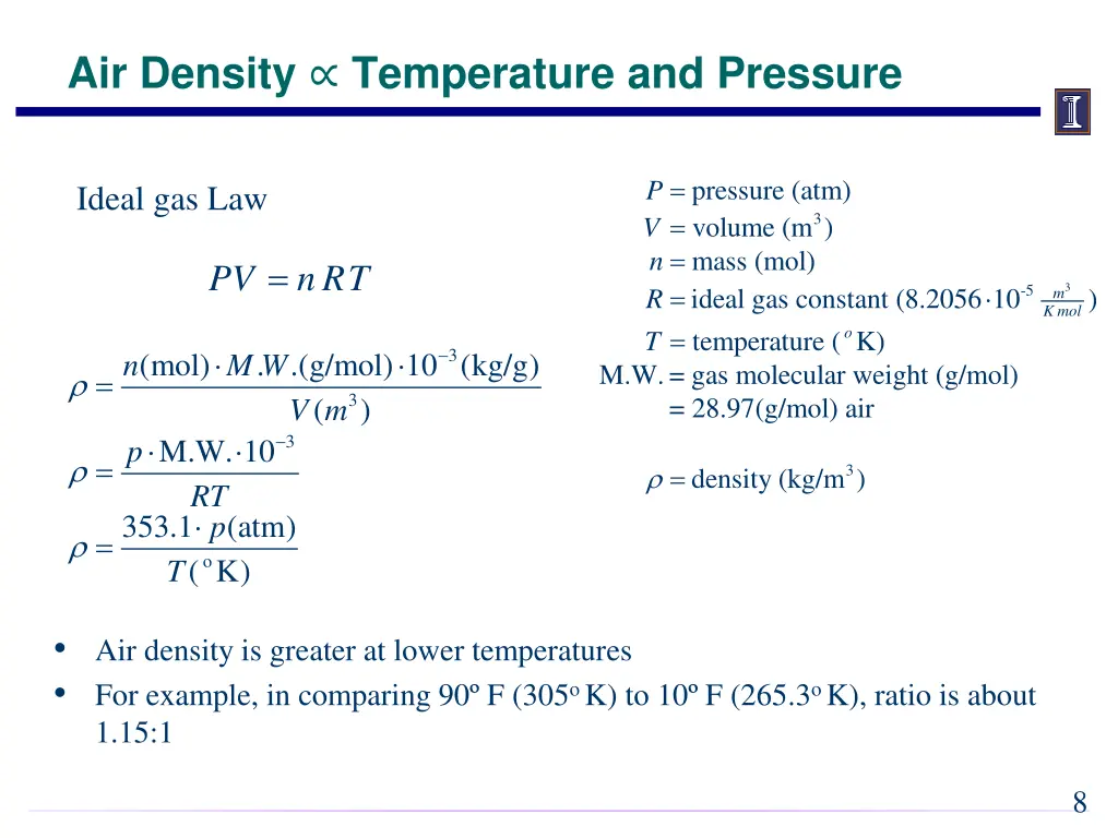 air density temperature and pressure