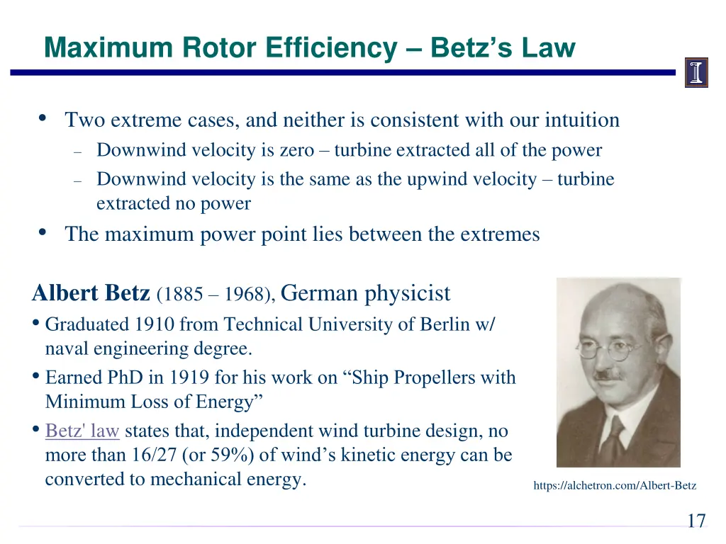maximum rotor efficiency betz s law