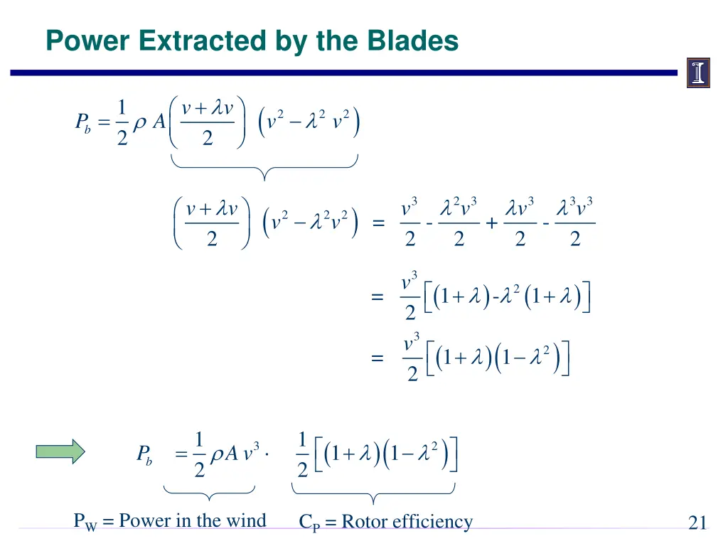 power extracted by the blades 1
