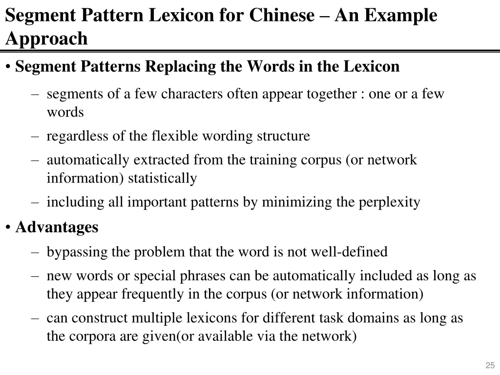 segment pattern lexicon for chinese an example