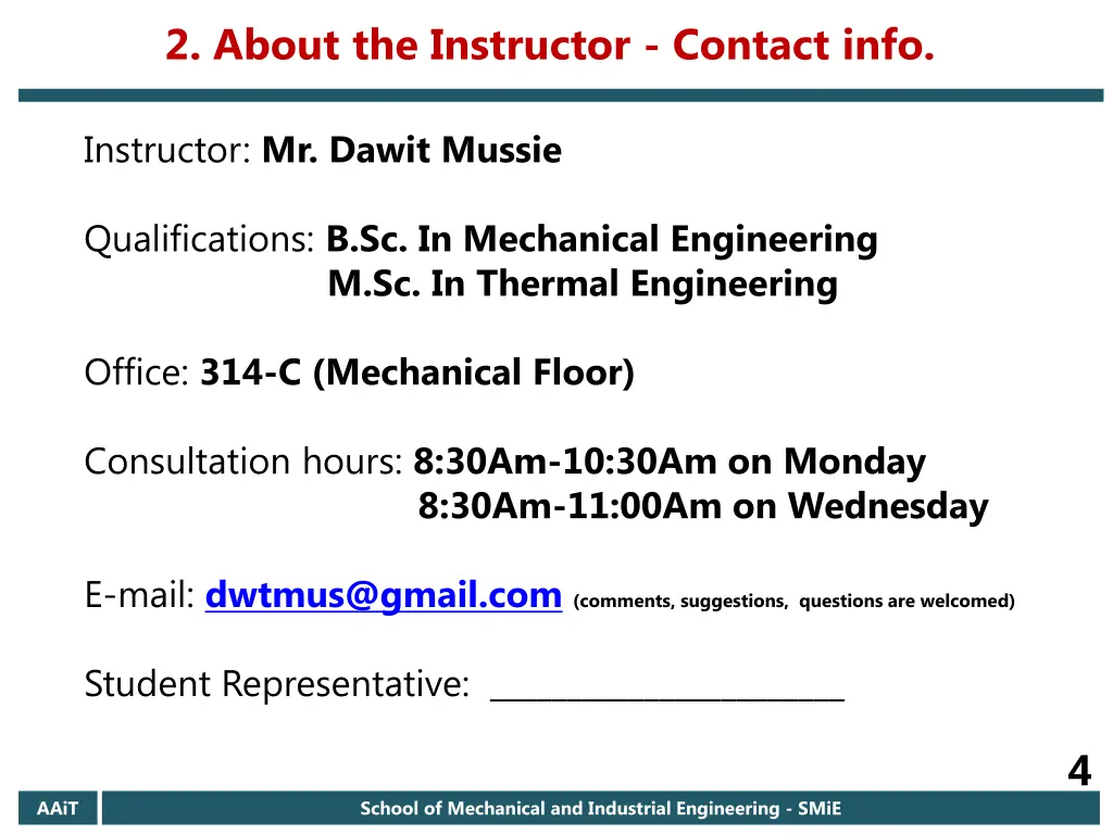 2 about the instructor contact info