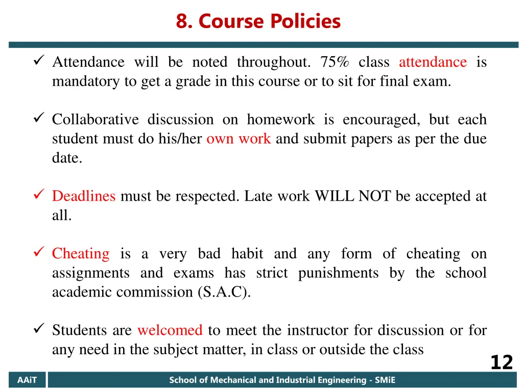 8 course policies