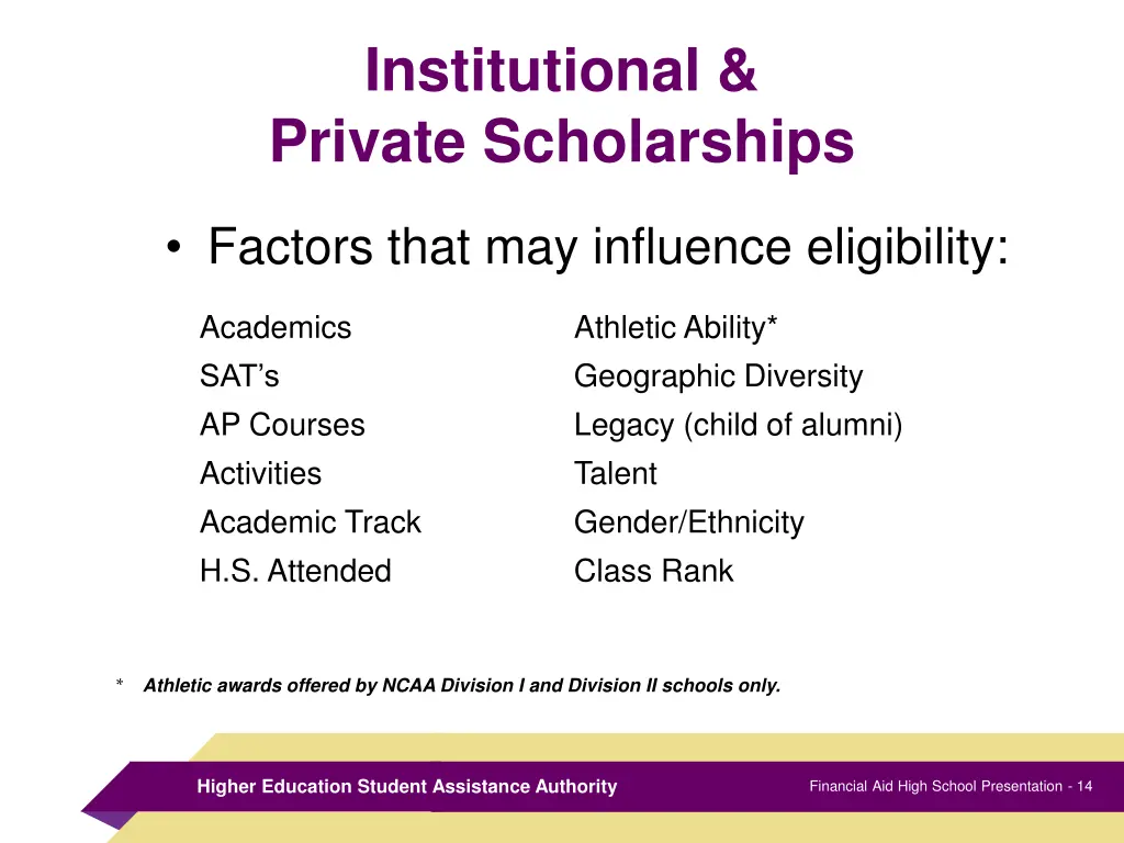 institutional private scholarships