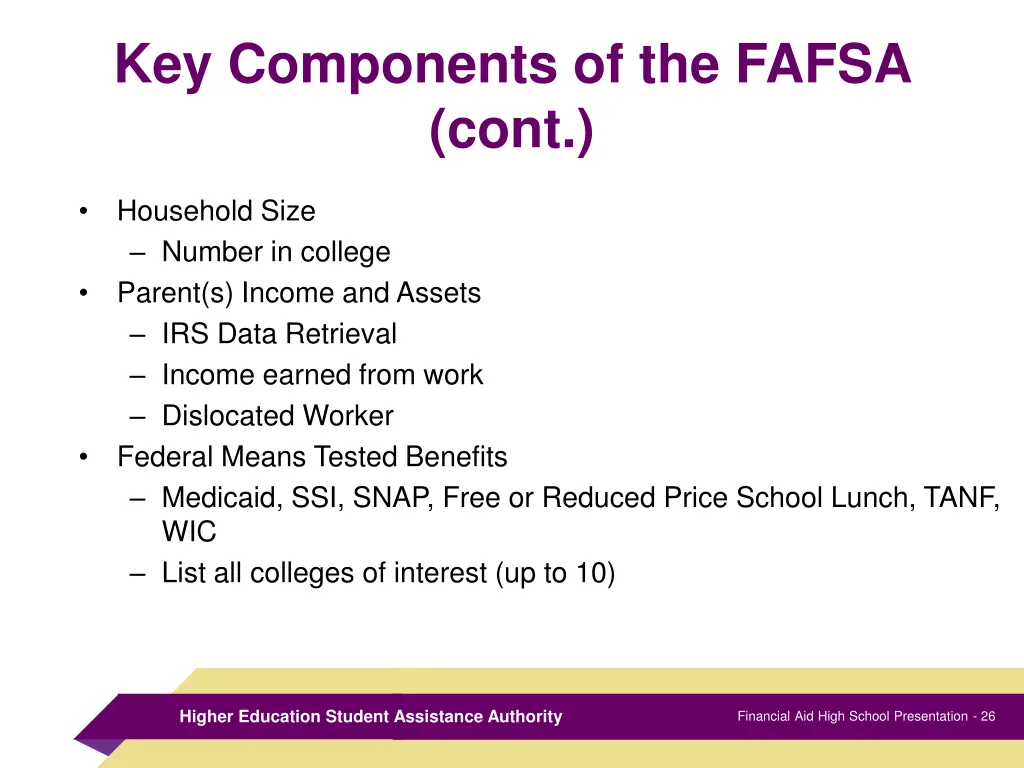 key components of the fafsa cont