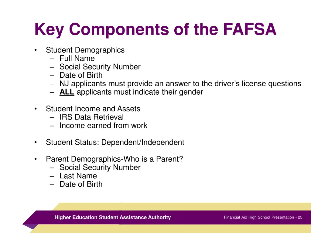 key components of the fafsa
