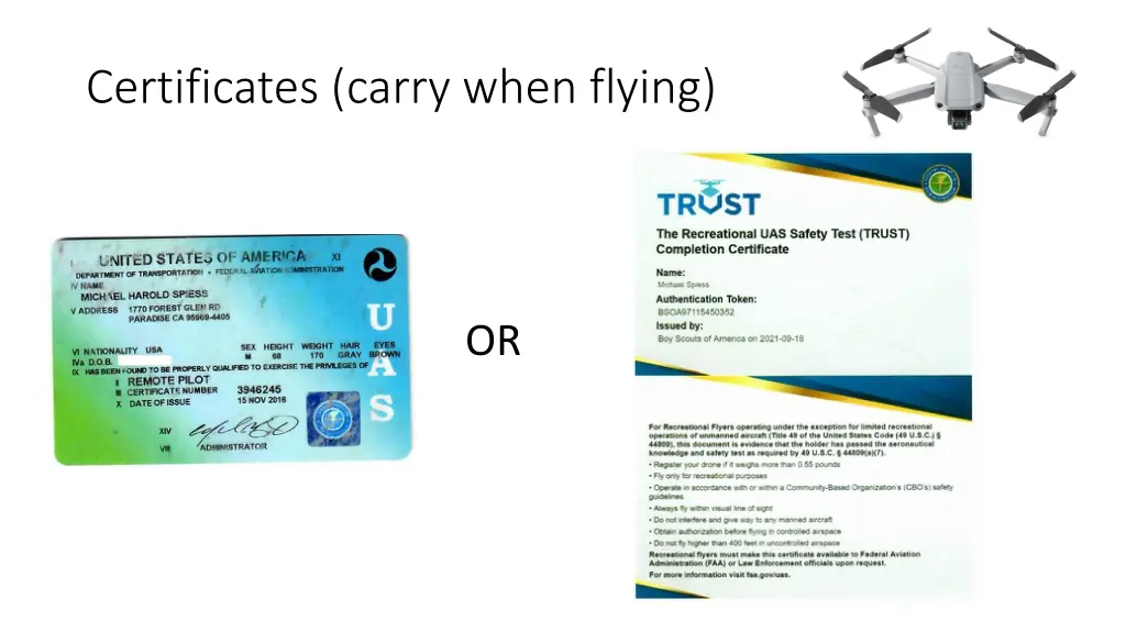 certificates carry when flying
