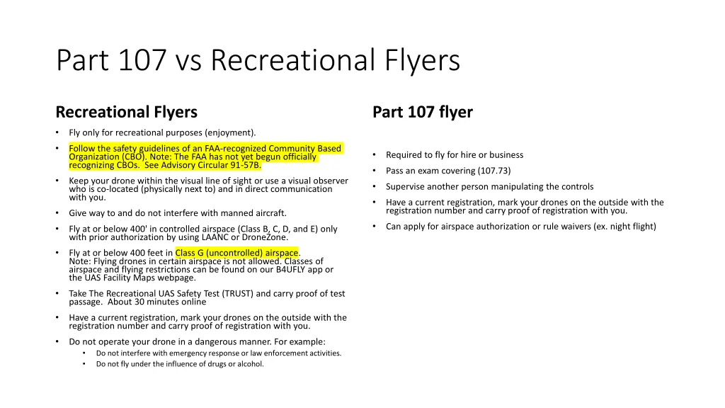 part 107 vs recreational flyers