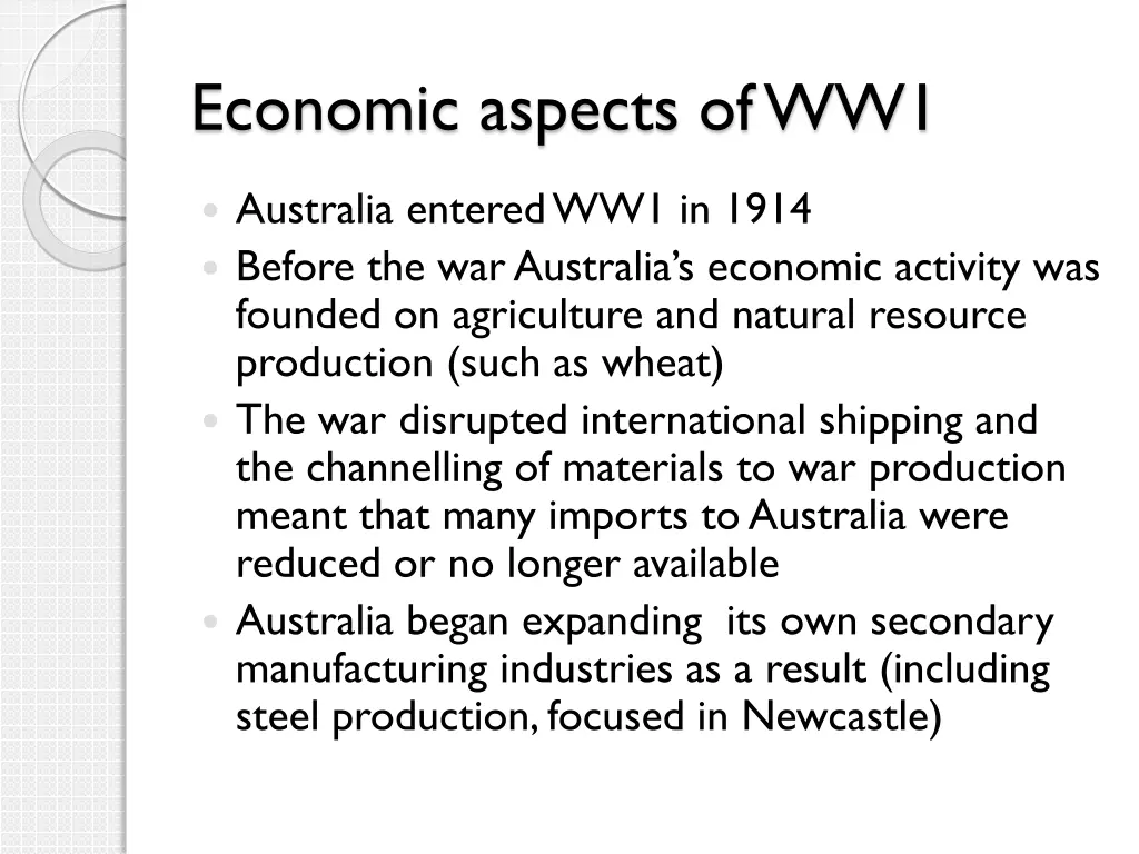 economic aspects of ww1