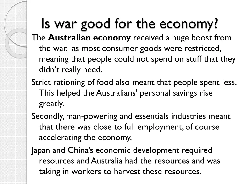 is war good for the economy the australian