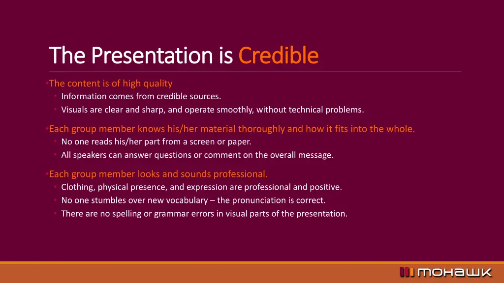 the presentation is the presentation is credible