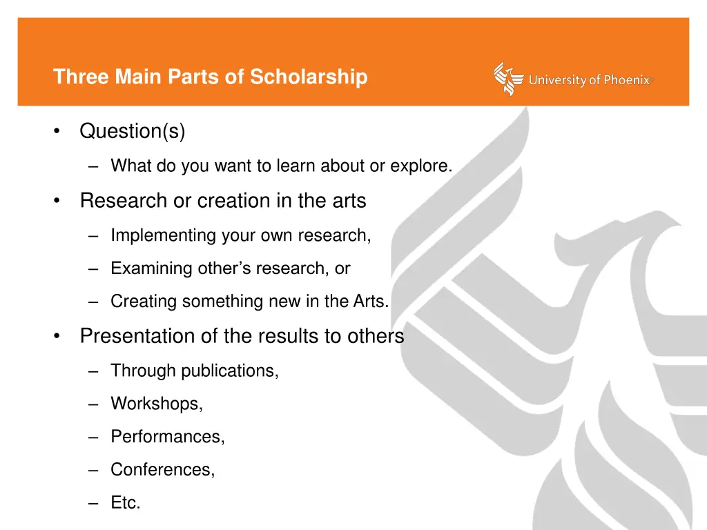 three main parts of scholarship