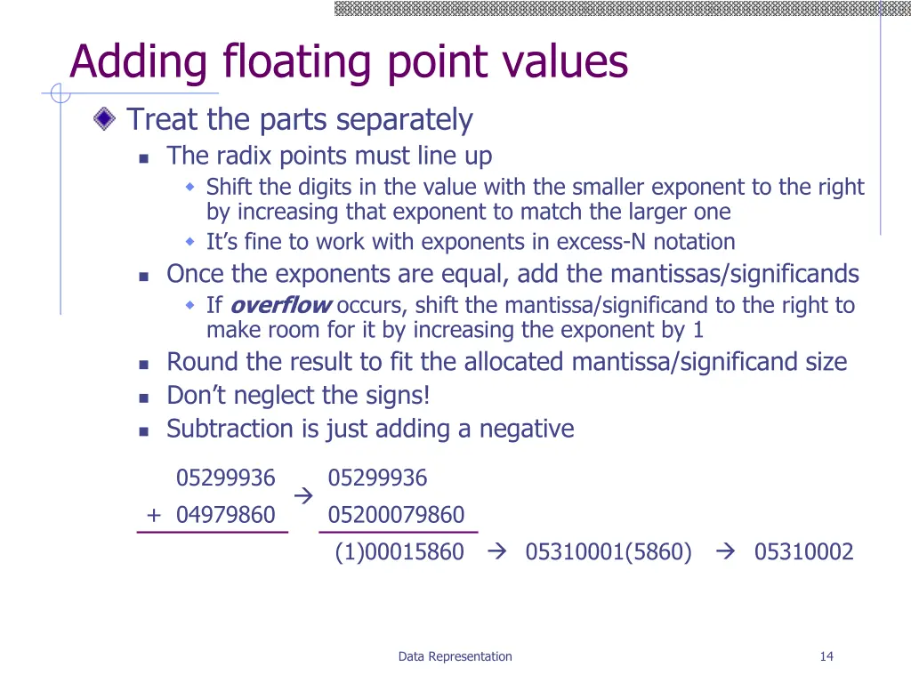 adding floating point values treat the parts