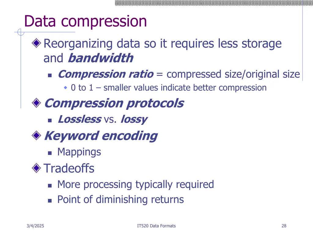 data compression reorganizing data so it requires