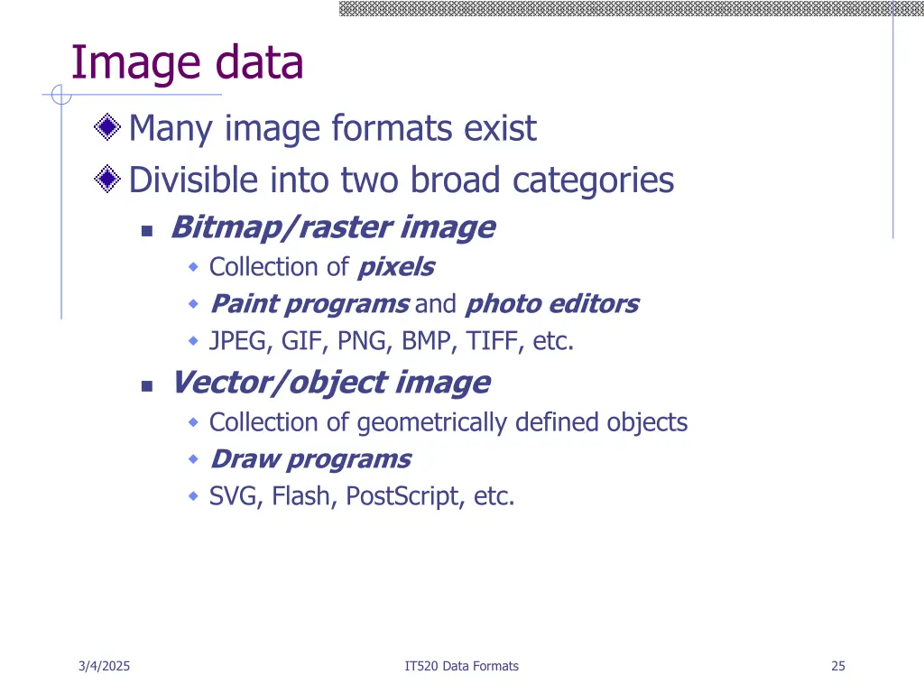 image data many image formats exist divisible