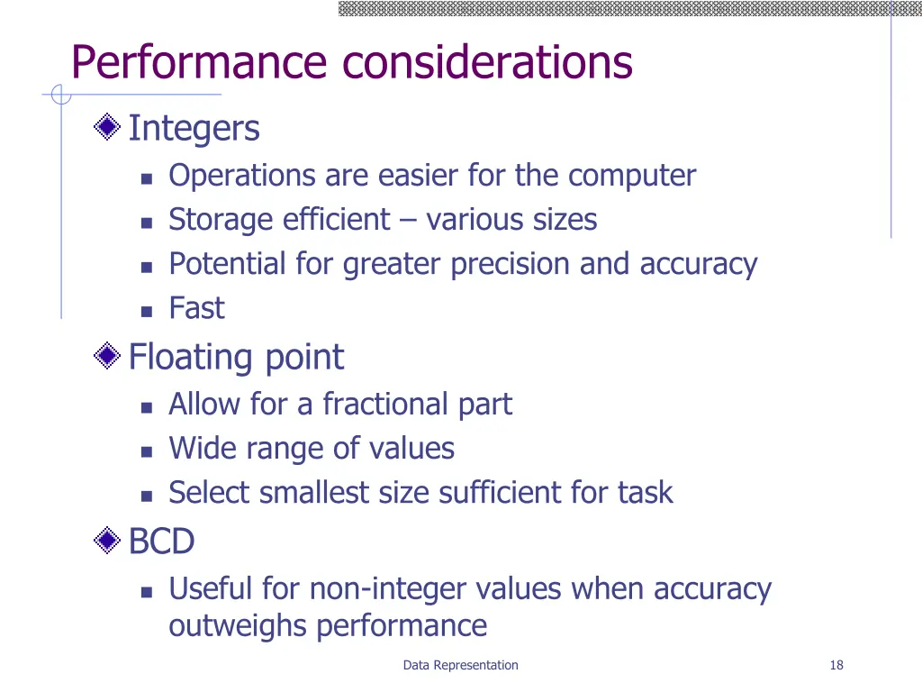 performance considerations integers operations