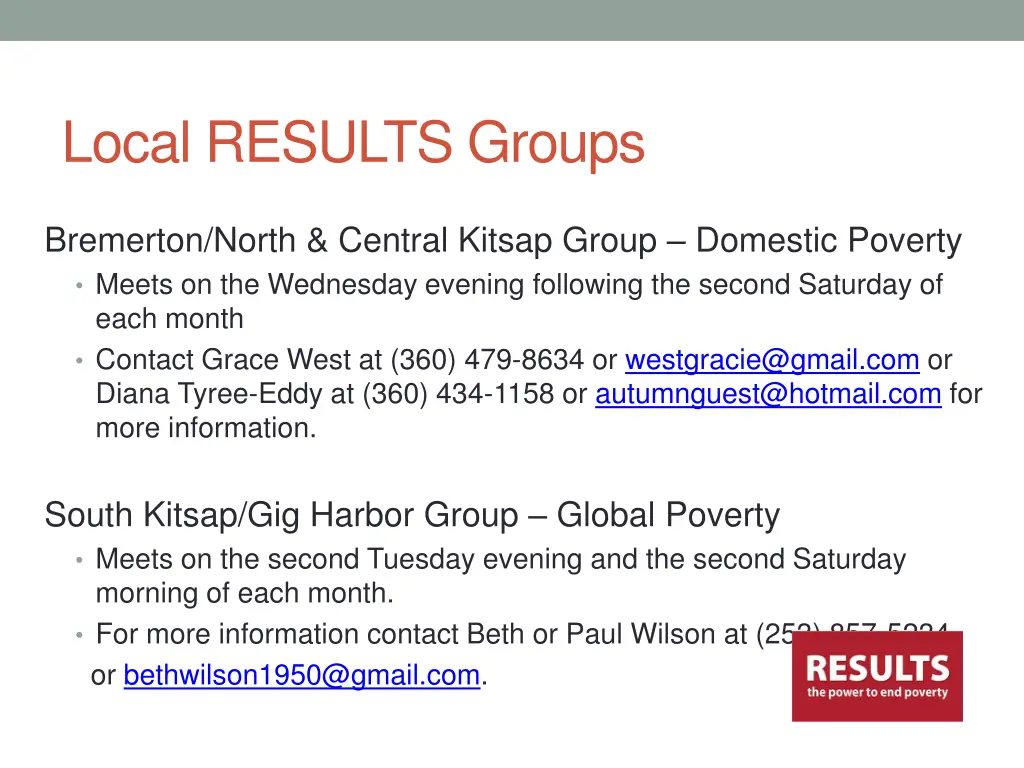 local results groups
