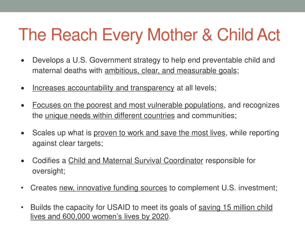 the reach every mother child act