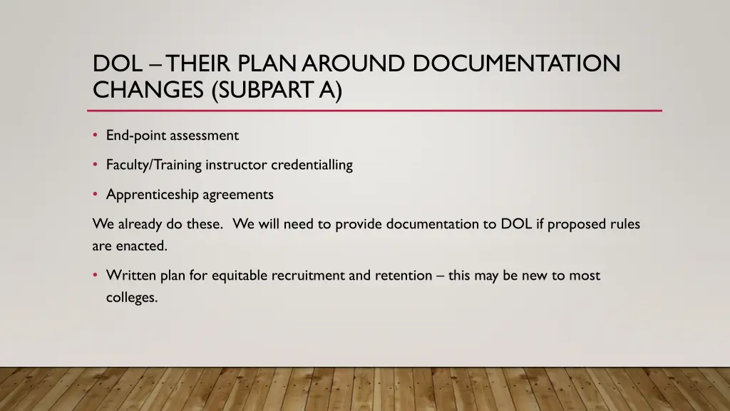 dol their plan around documentation changes