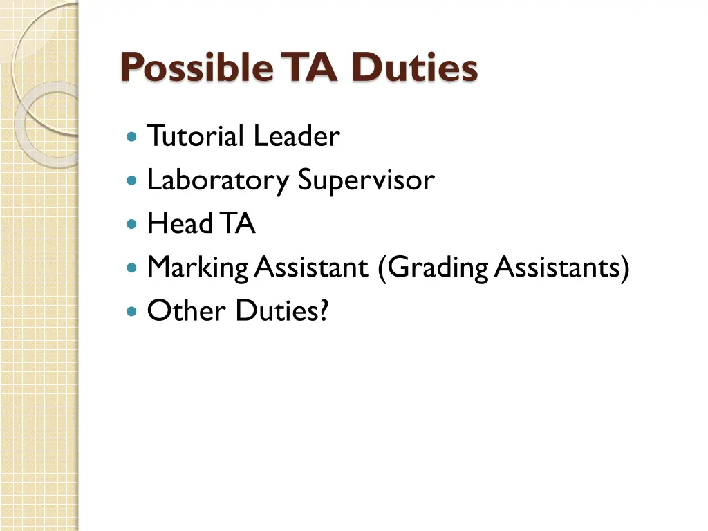 possible ta duties
