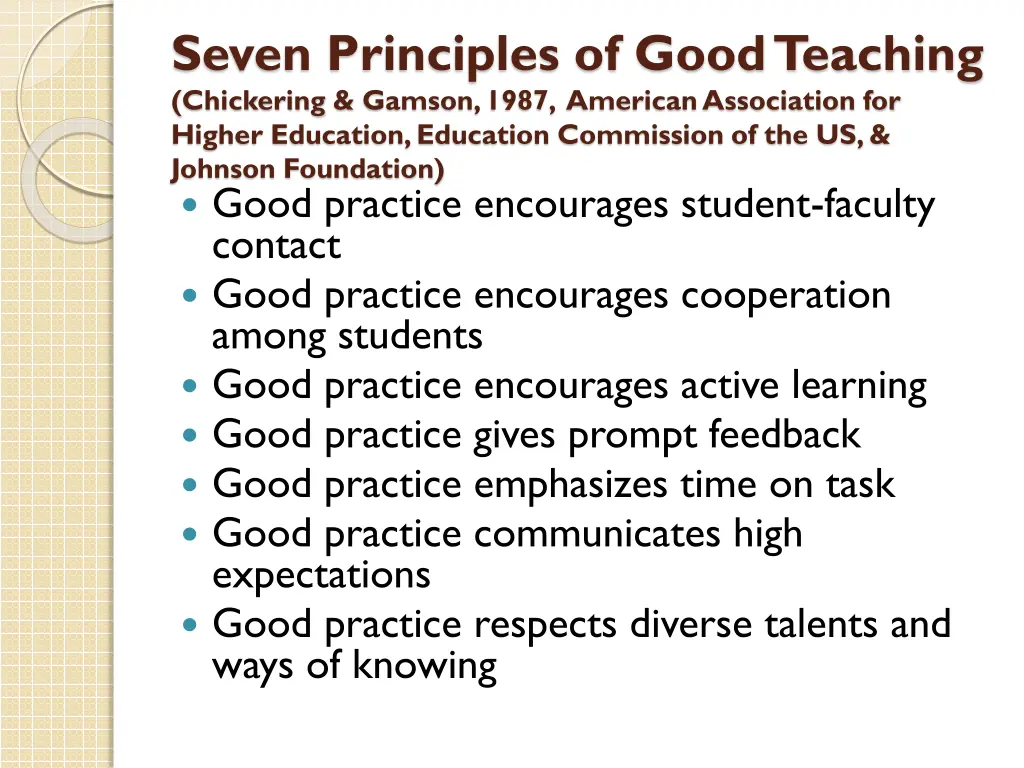 seven principles of good teaching chickering