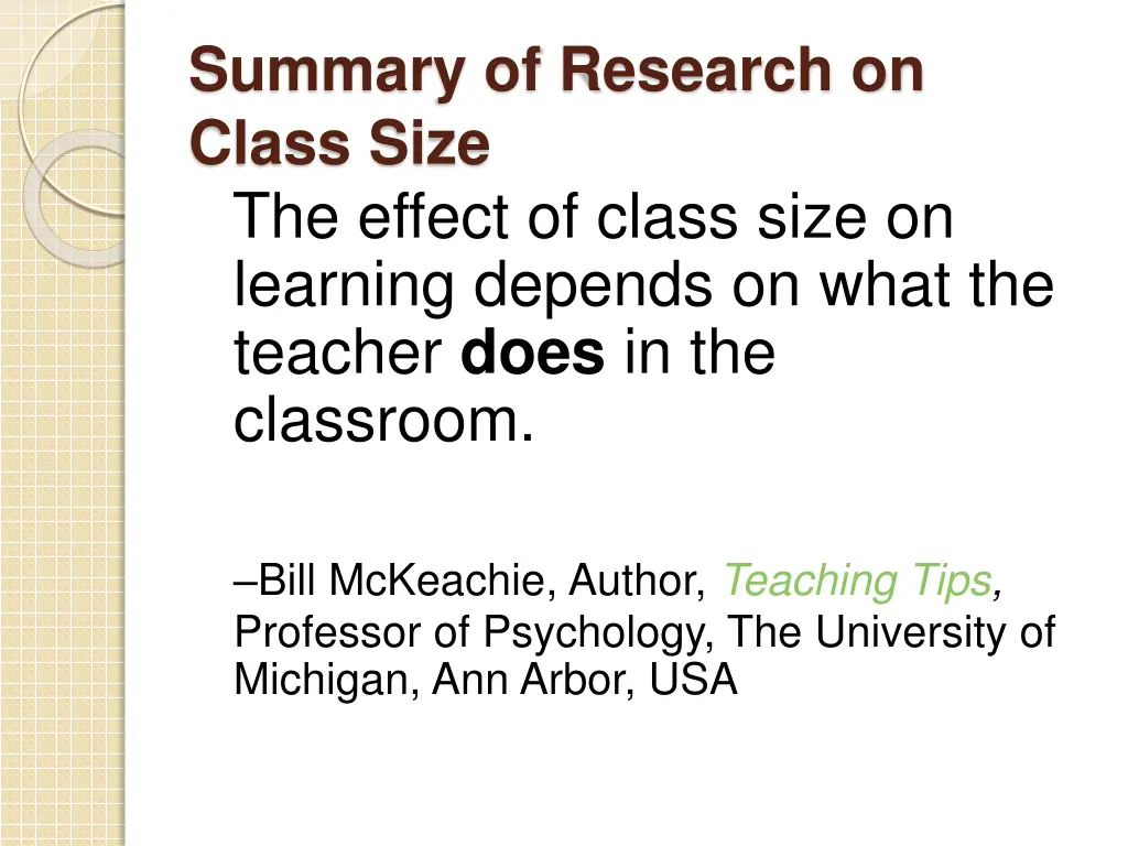 summary of research on class size the effect