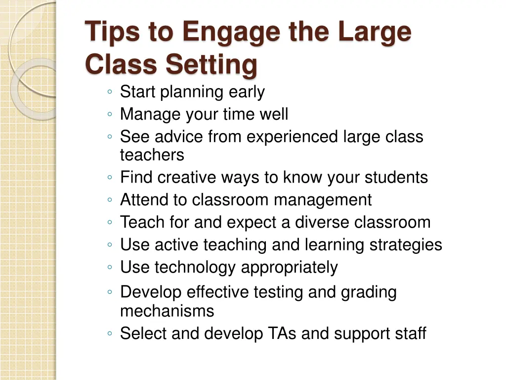 tips to engage the large class setting start