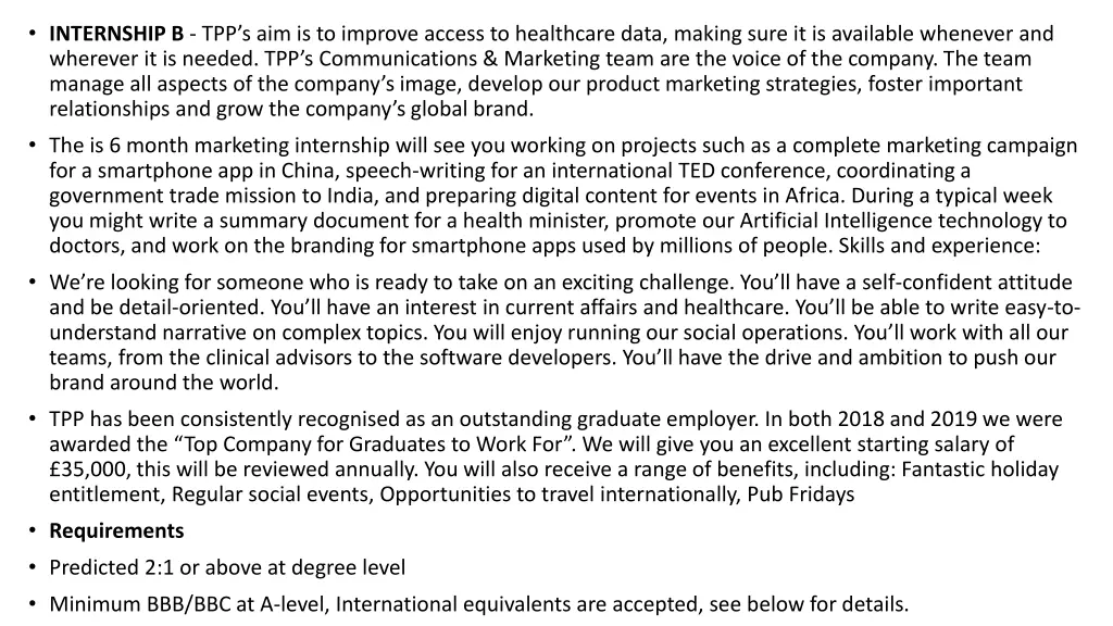 internship b tpp s aim is to improve access
