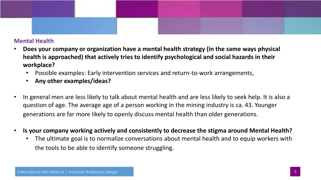 mental health does your company or organization