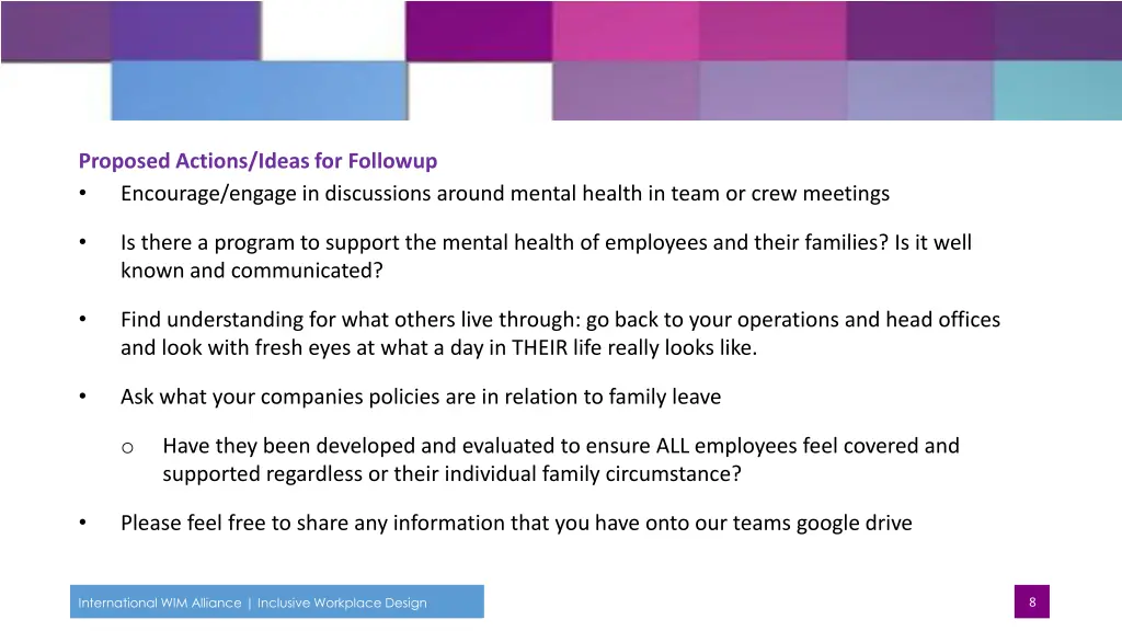 proposed actions ideas for followup encourage