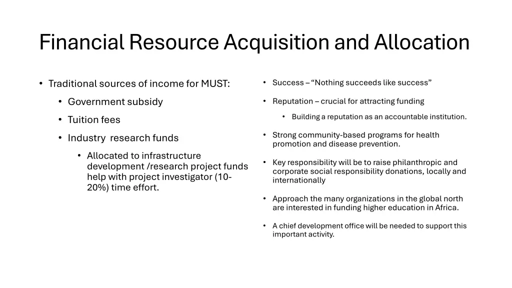 financial resource acquisition and allocation