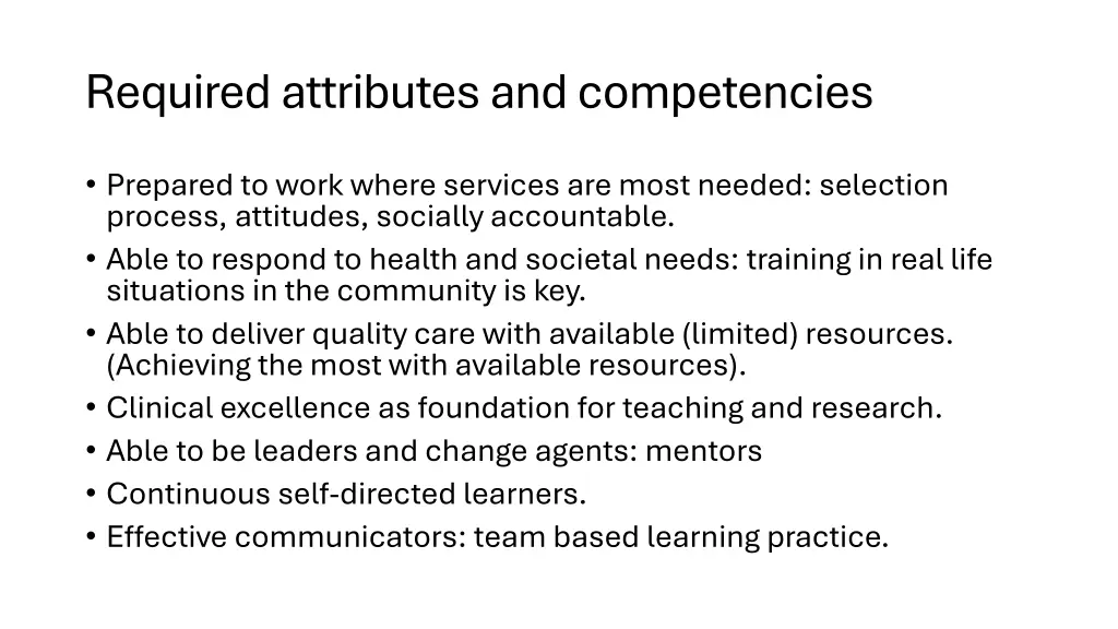 required attributes and competencies