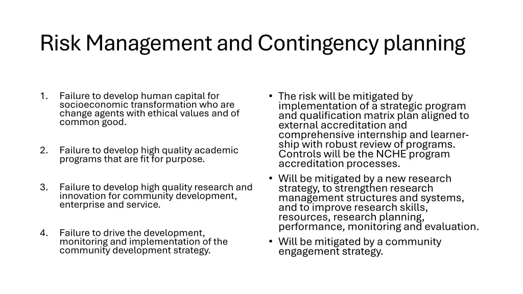 risk management and contingency planning