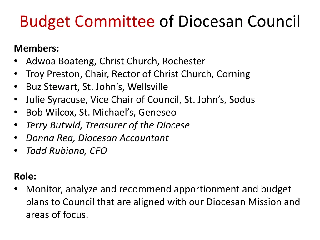budget committee of diocesan council