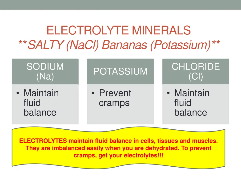 electrolyte minerals salty nacl bananas potassium