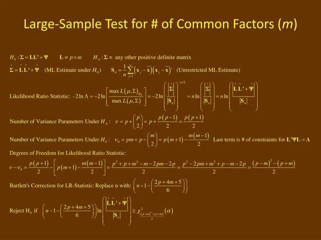 large sample test for of common factors m