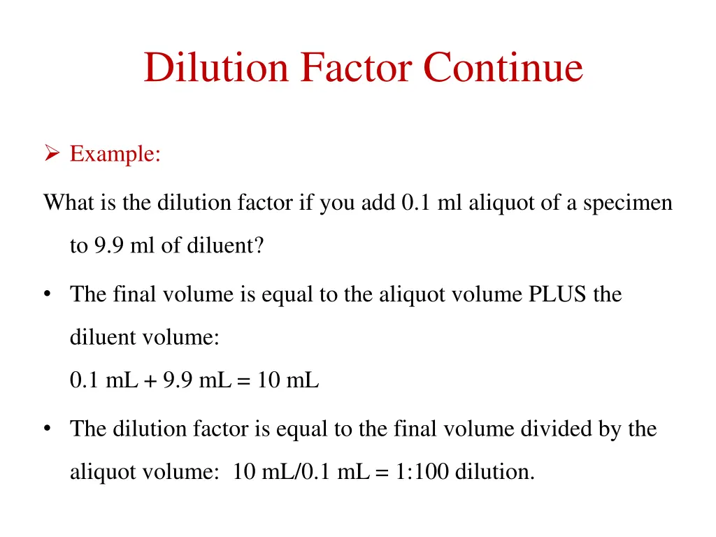 dilution factor continue