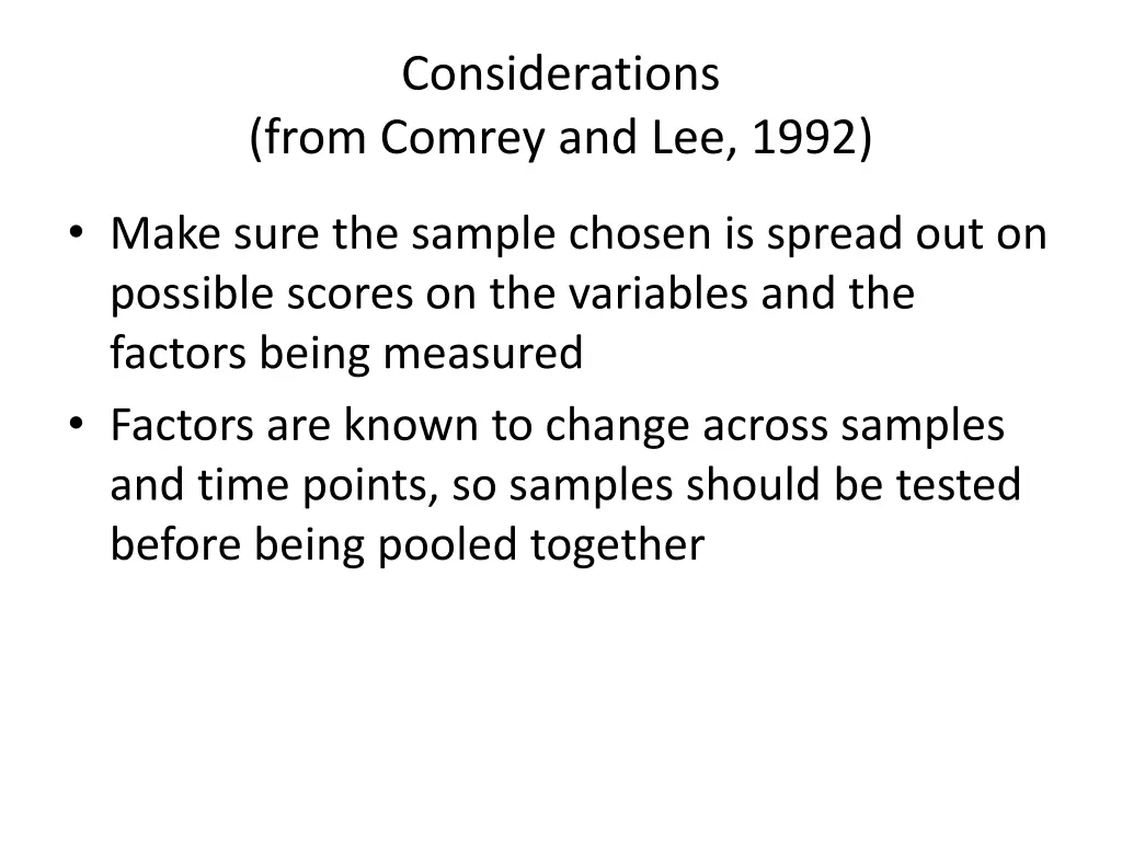 considerations from comrey and lee 1992 1