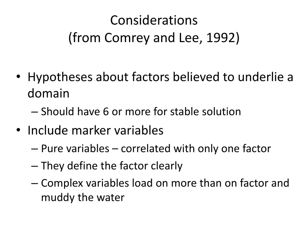 considerations from comrey and lee 1992