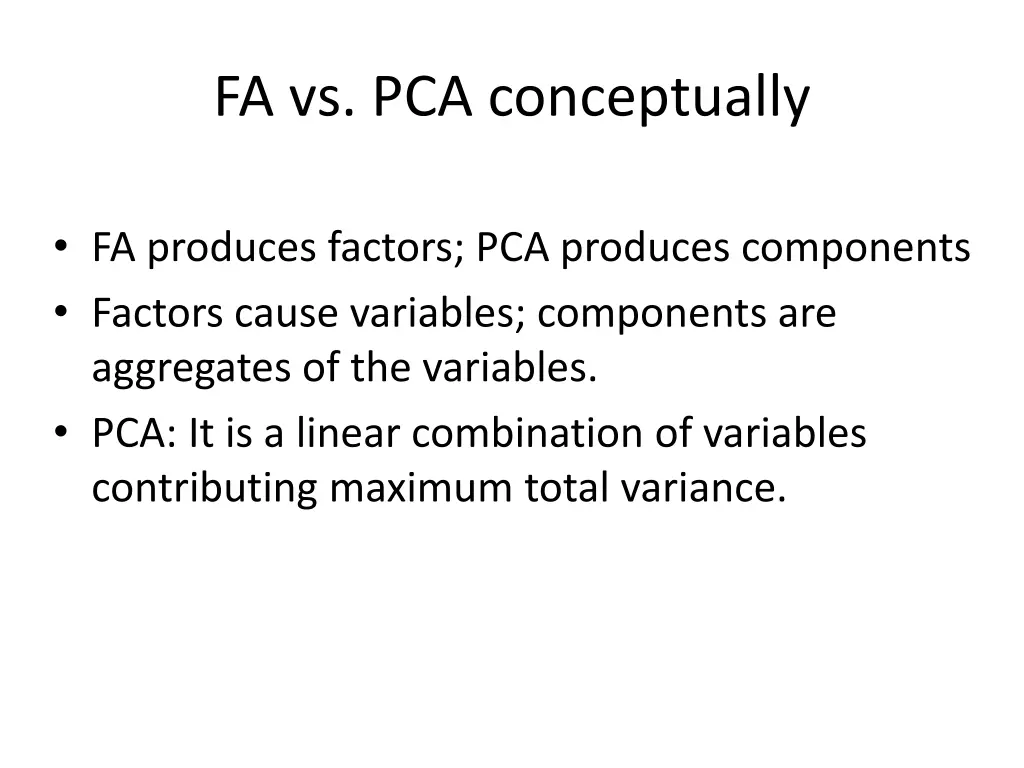 fa vs pca conceptually