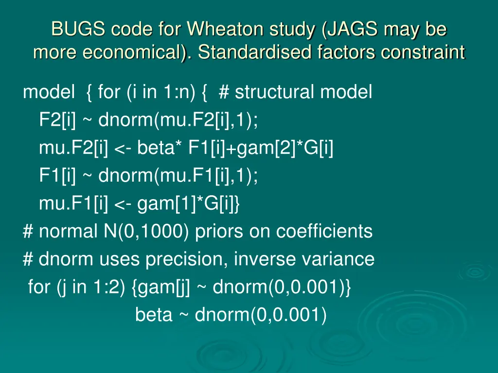 bugs code for wheaton study jags may be more