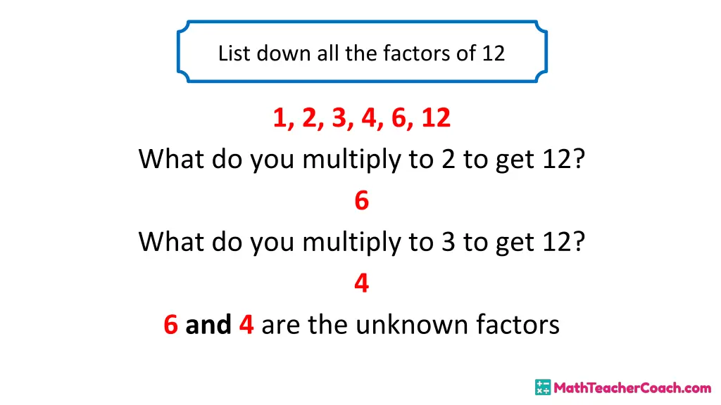 list down all the factors of 12