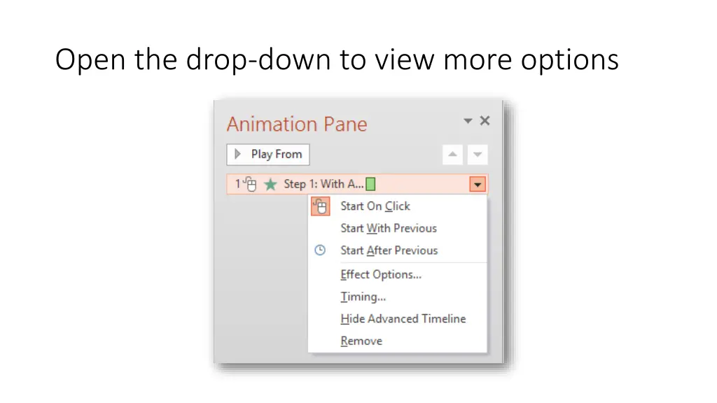 open the drop down to view more options