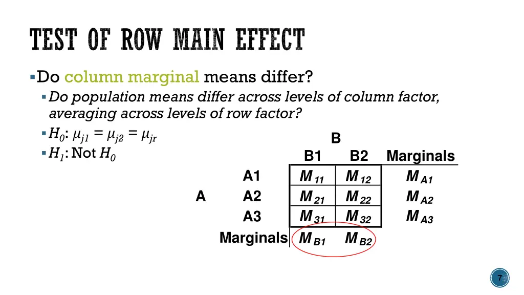test of row main effect 1