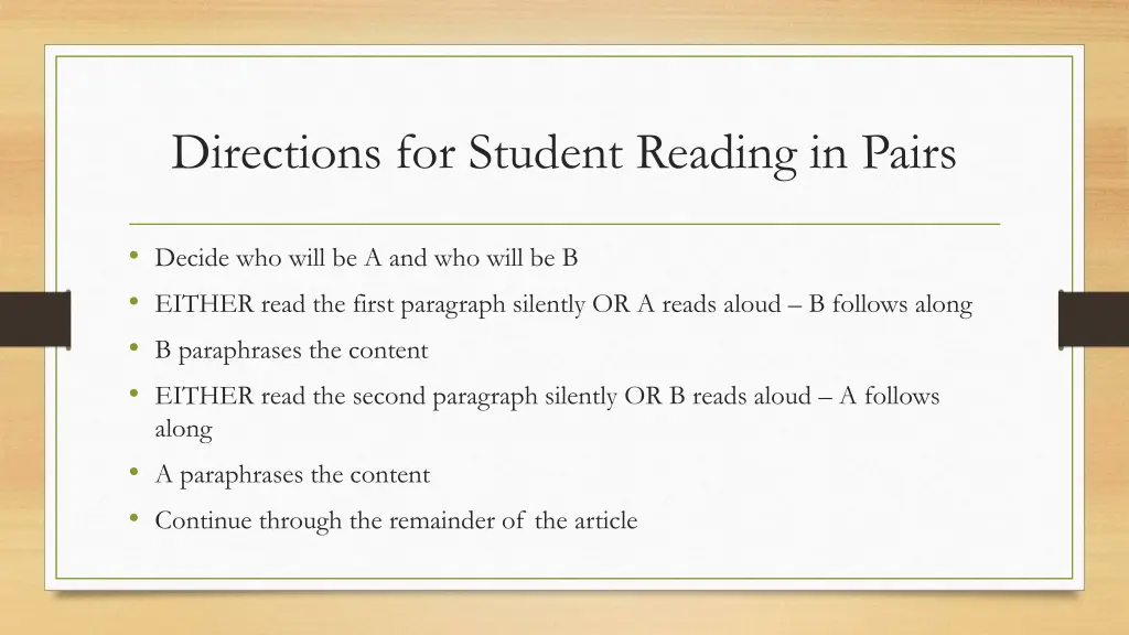 directions for student reading in pairs