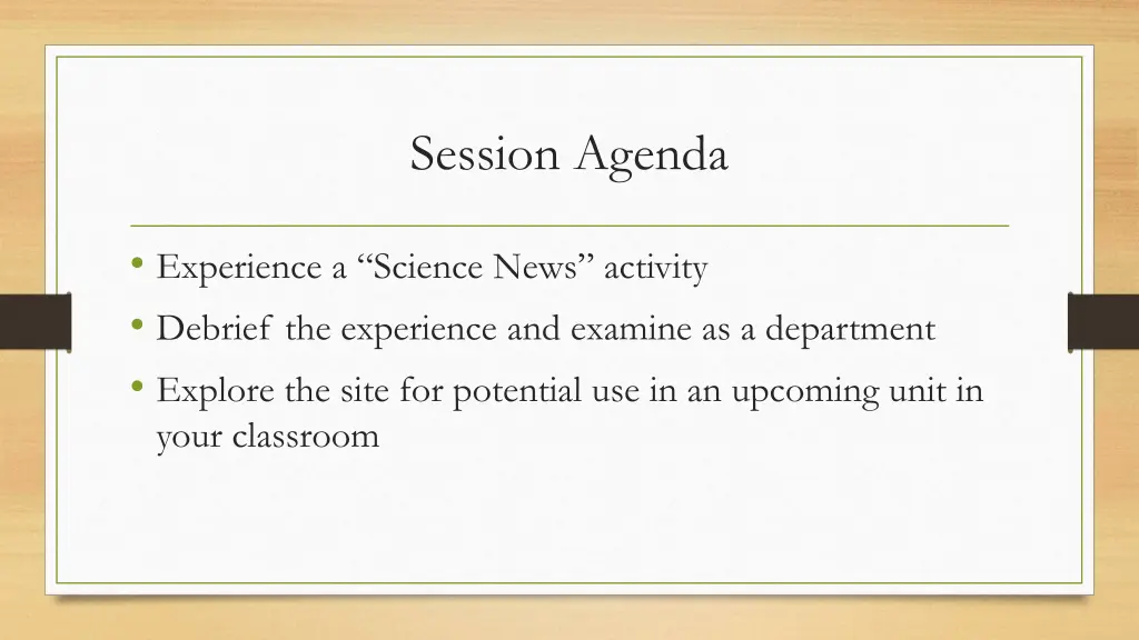 session agenda