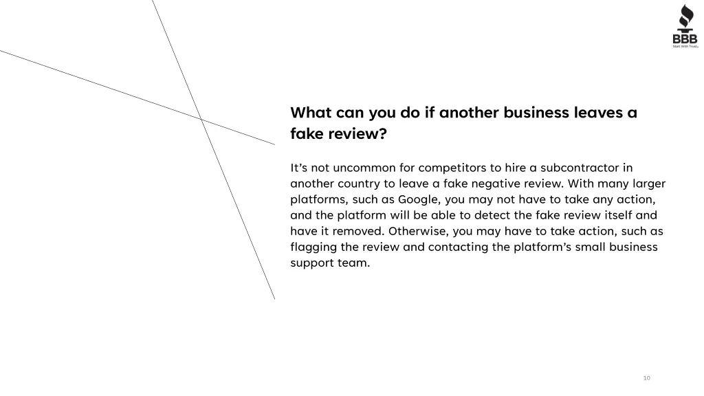 what can you do if another business leaves a fake